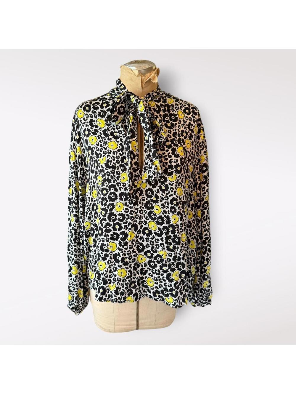 The Kooples Yellow and Black Leopard Print Blouse